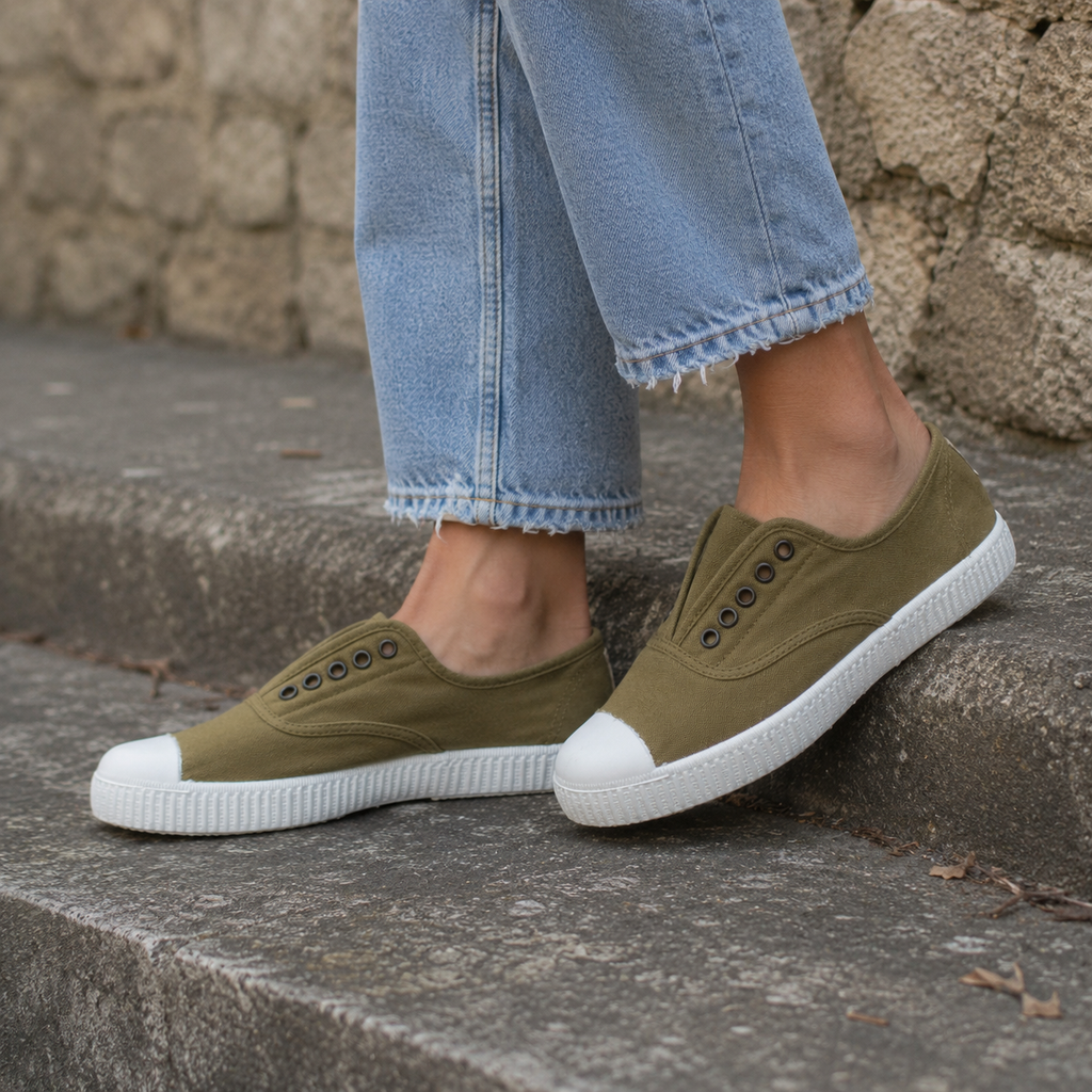 Victoria 106623 – Sneakers donna in tela sostenibile con elastico - verde oliva - scarpe di qualità venduta a Milano da Pli-Pla