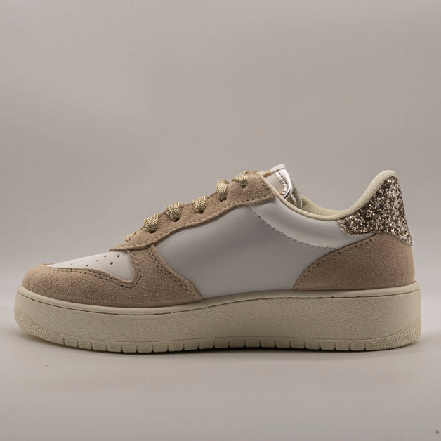 Victoria Madrid 1258277 – Sneakers donna pelle bianca e camoscio leopardato con glitter - platino - scarpe di qualità venduta a Milano da Pli-Pla